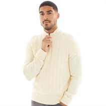 Ben Sherman Mens Pattern Front 1/4 Zip Funnel Neck Jumper Ecru