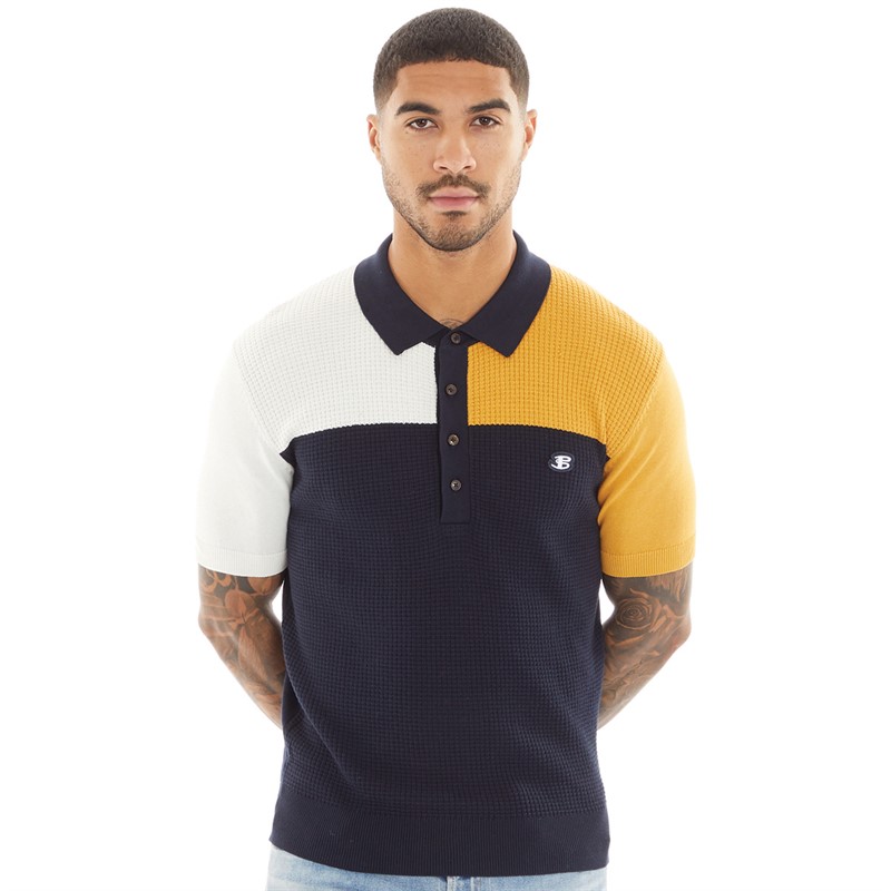 Ben Sherman Mens Colourblock Textured Polo Dark Navy