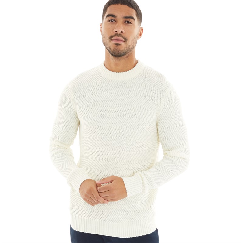 Ben Sherman Mens Wave Stitch Crew Neck Jumper Ecru