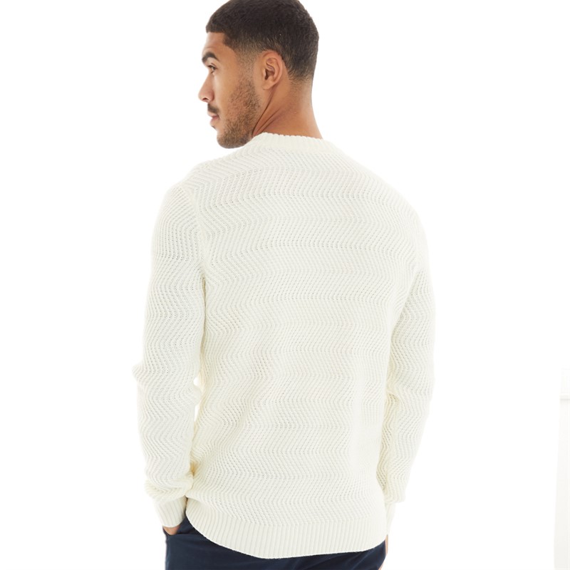 Ben Sherman Mens Wave Stitch Crew Neck Jumper Ecru