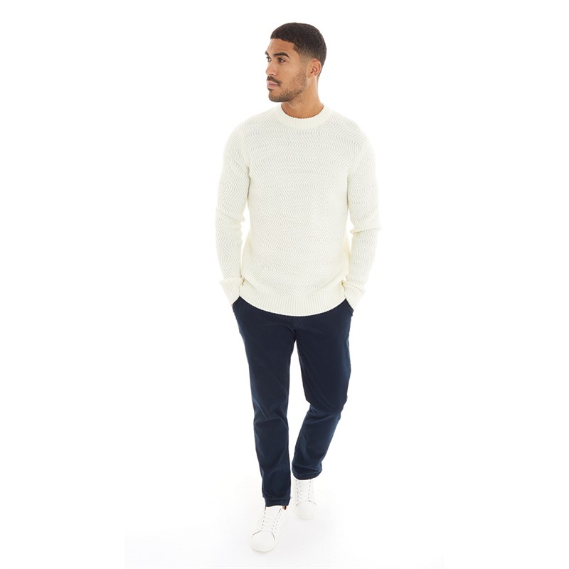 Ben Sherman Mens Wave Stitch Crew Neck Jumper Ecru