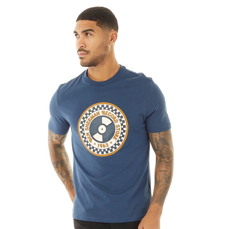 Ben Sherman Mens Record Shop T-Shirt Indigo