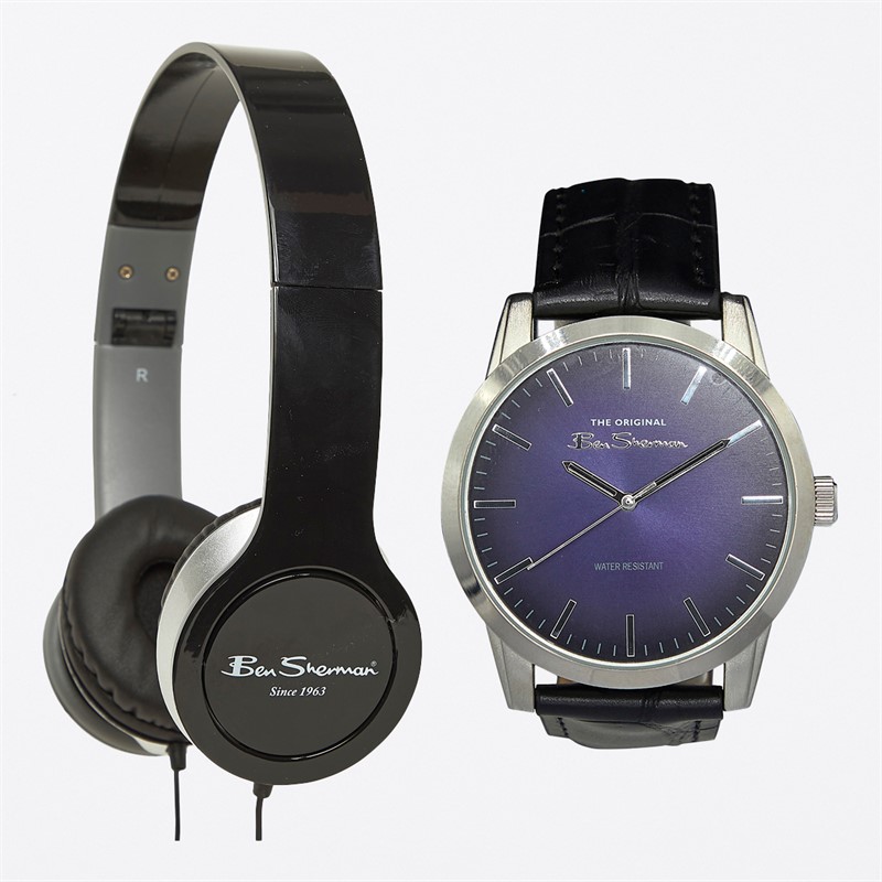 Ben Sherman Mens Watch With Navy Dial And Branded Headphones Gift Set Black/Navy