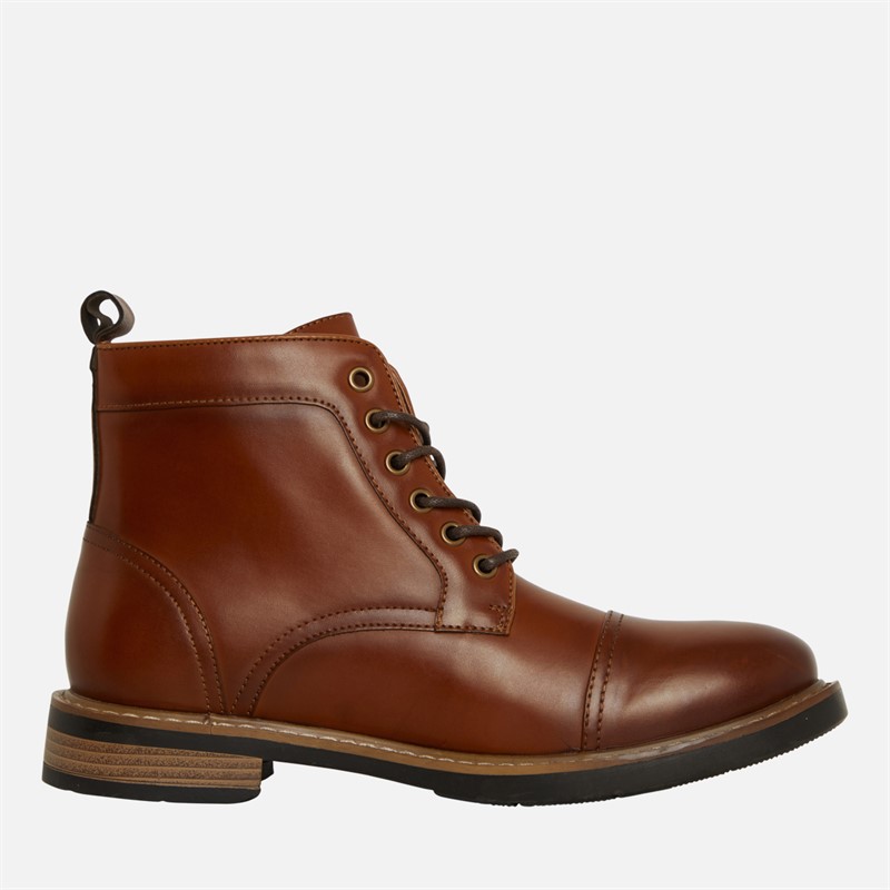 Ben Sherman Mens Tram Toe Cap Boots Tan Burnish