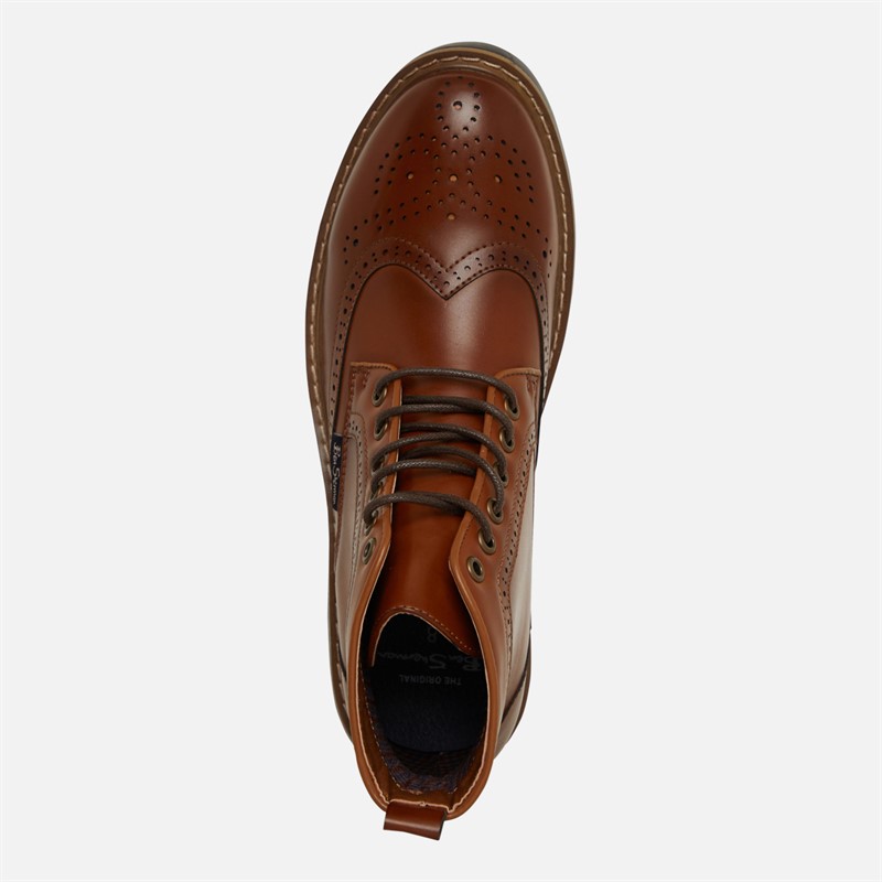 Ben Sherman Mens Templeton Brogue Boots Tan Burnish