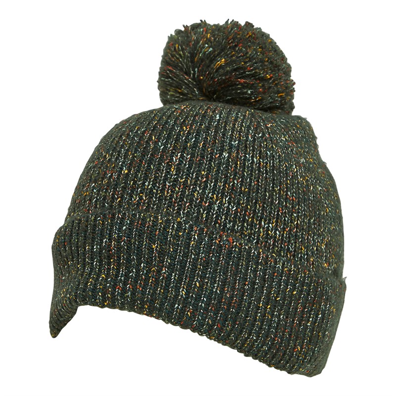 Ben Sherman Mens Stripe Cuff Bobble Beanie Speckled Forest Green