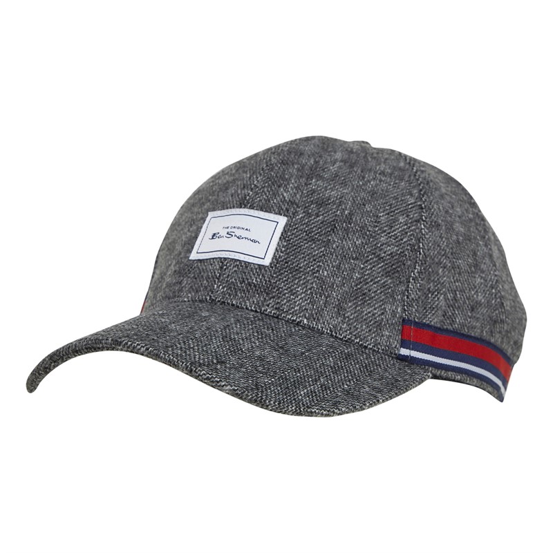 Ben Sherman Mens Tweed Mod Stripe Baseball Cap Grey