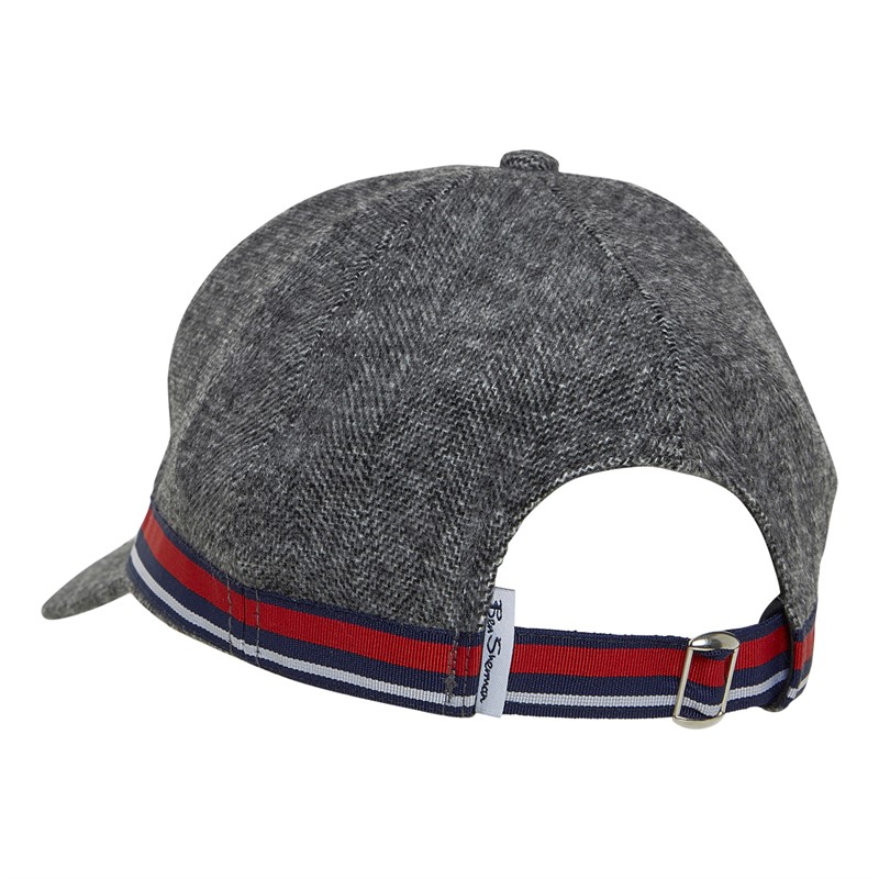 Ben Sherman Mens Tweed Mod Stripe Baseball Cap Grey