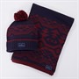 Ben Sherman Mens Aztec Knit Scarf And Bobble Beanie Set Navy/Red
