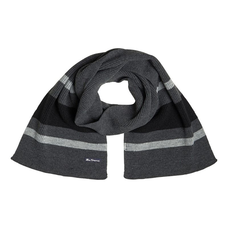 Ben Sherman Mens Block Stripe Rib Scarf Grey/Black