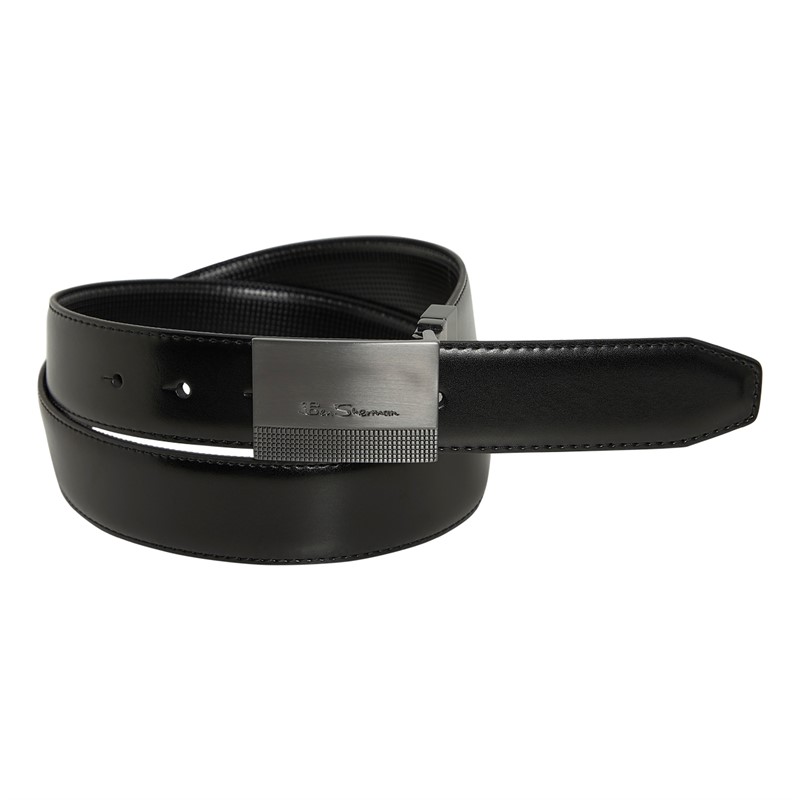 Ben Sherman Mens Crooks Pindot Plate Reversible Belt Black/Black