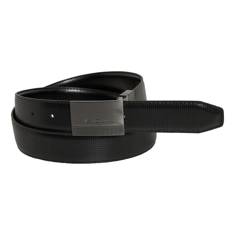 Ben Sherman Mens Crooks Pindot Plate Reversible Belt Black/Black