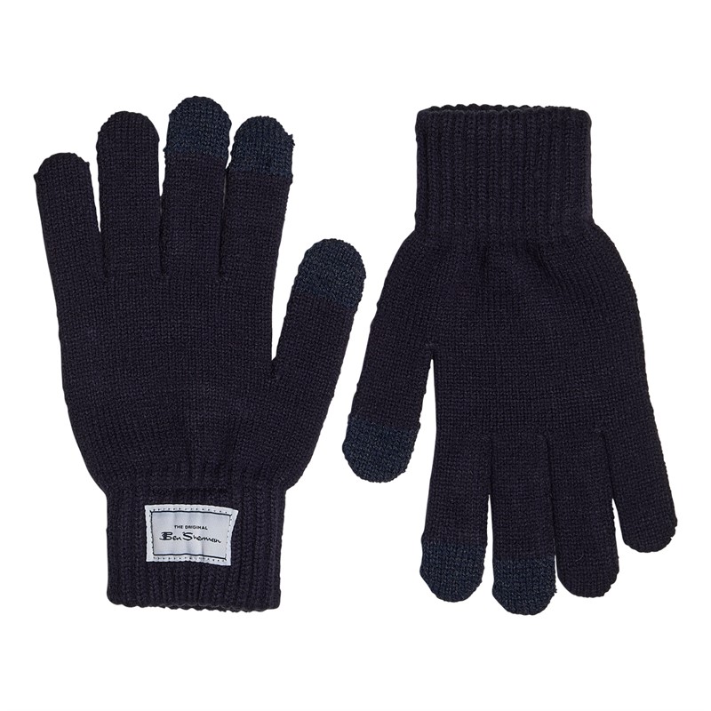 Ben Sherman Mens Touchscreen Knitted Gloves Navy Blazer