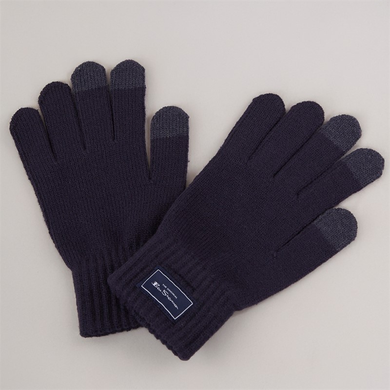 Ben Sherman Mens Touchscreen Knitted Gloves Navy Blazer