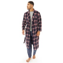 Ben Sherman Mens Oben Checked Fleece Robe Navy Check