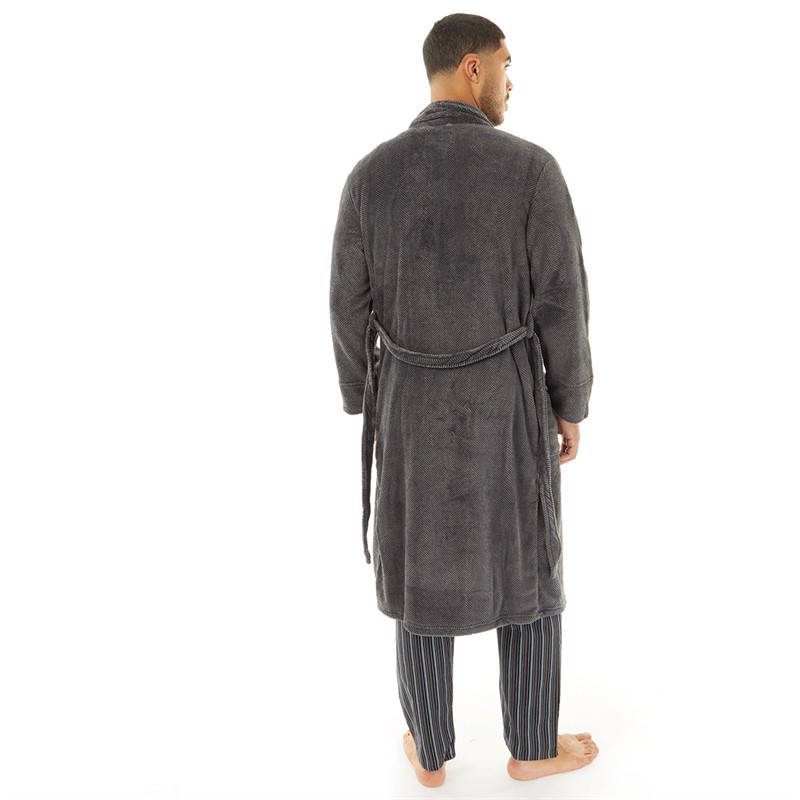 Ben Sherman Mens Thor Herringbone Fleece Robe Black