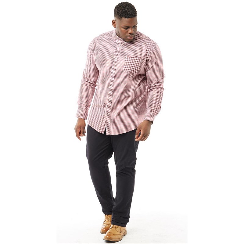 Buy Ben Sherman Mens Plus Size Long Sleeve Gingham Shirt Red