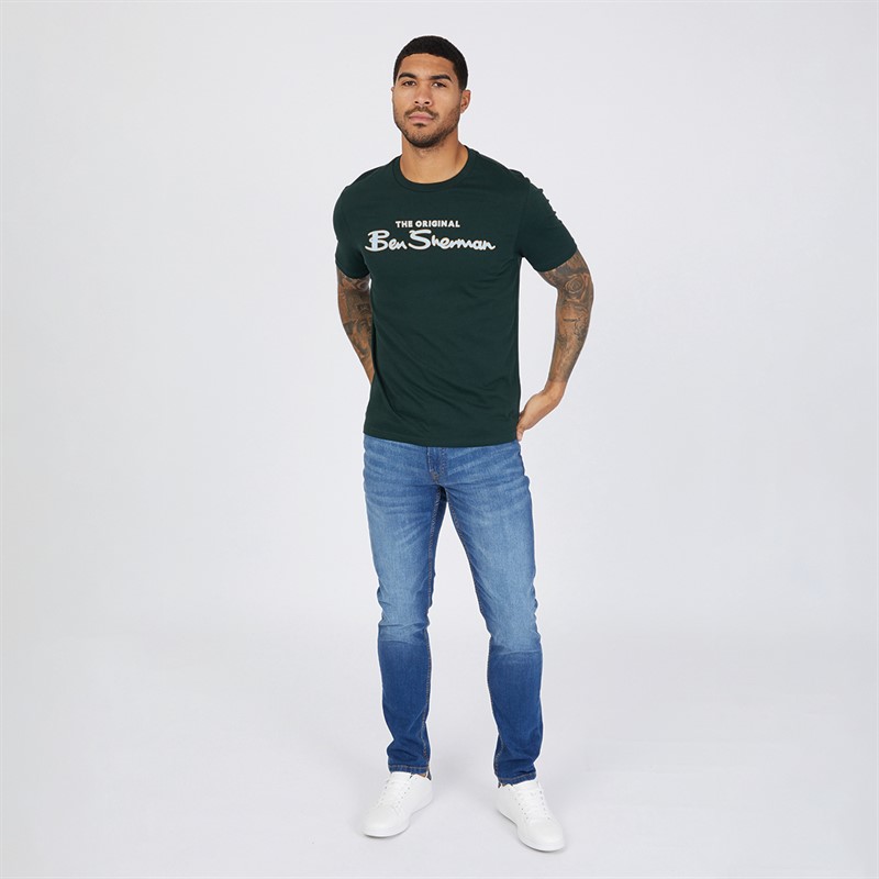 Ben Sherman Mens Three Pack T-Shirts Dark Navy/Dark Green/White