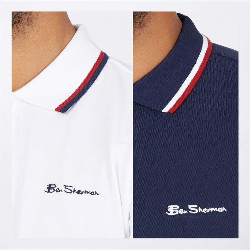 Ben Sherman Mens Two Pack Polos Dark Navy/White