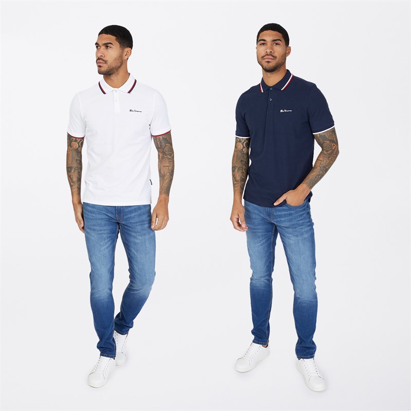 Ben Sherman Mens Two Pack Polos Dark Navy/White