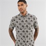 Ben Sherman Mens Short Sleeve Checkerboard Paisley Print Shirt Black