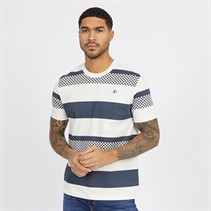 Ben Sherman Mens Chequerboard Stripe T-Shirt Snow White