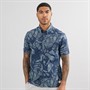 Ben Sherman Herre Skjorte med Kort Ærme Abstrakt Blad Print Blå Denim