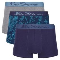 Ben Sherman Mens Howard Three Pack Trunks Grey Marl/Print/Navy