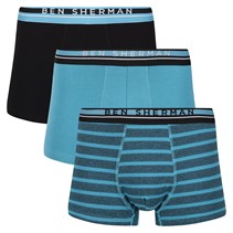 Ben Sherman Mens Elon Three Pack Trunks Black/Stripe/Teal