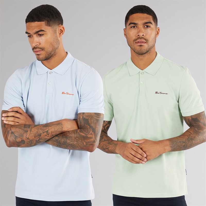 Ben Sherman Mens Two Pack Polo Shirts Mint/Pale Blue
