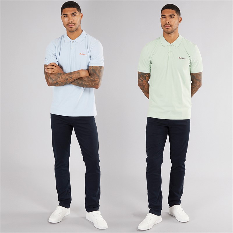 Ben Sherman Mens Two Pack Polo Shirts Mint/Pale Blue