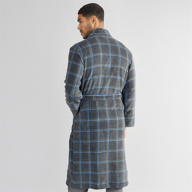 Ben Sherman Mens Darius Fleece Robe Charcoal Check
