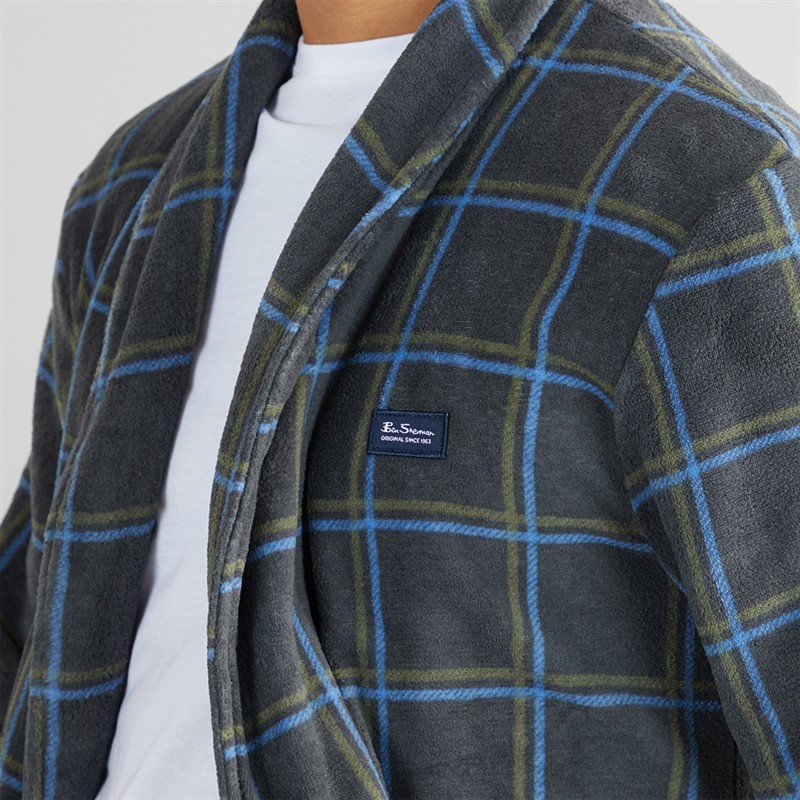 Ben Sherman Mens Darius Fleece Robe Charcoal Check