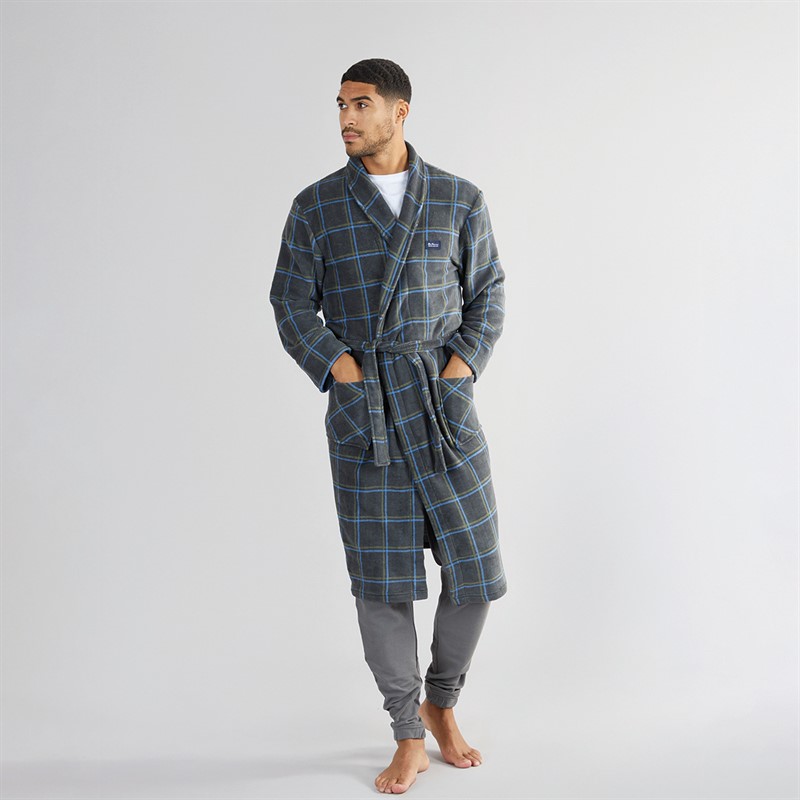 Ben Sherman Mens Darius Fleece Robe Charcoal Check