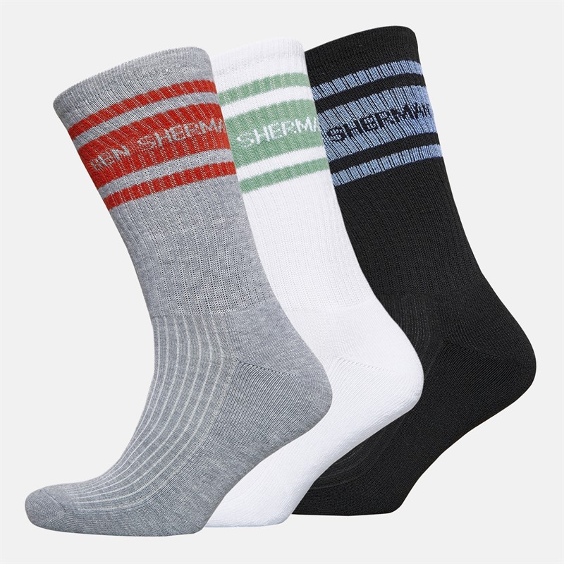 Ben Sherman Mens Comet Three Pack Crew Socks White/Black/Grey