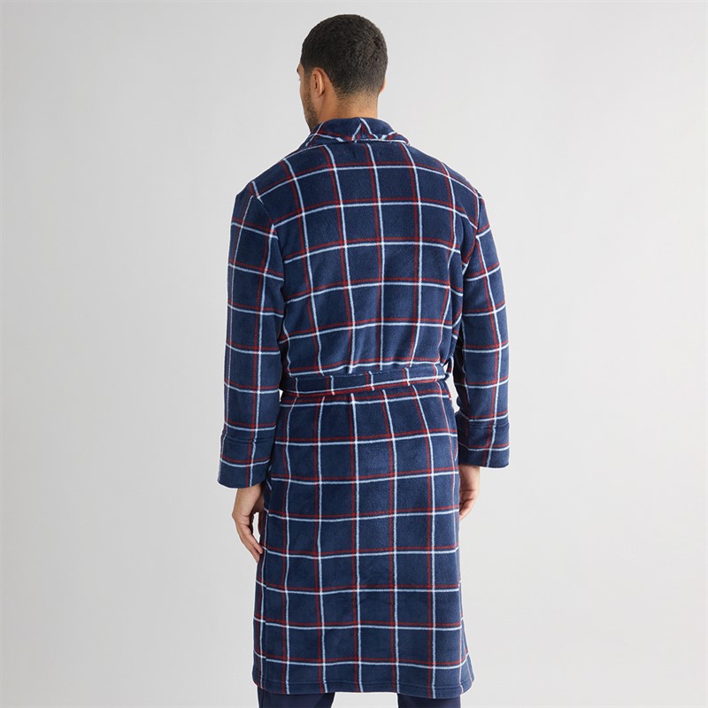 Ben Sherman Mens Dallas Fleece Robe Navy Check