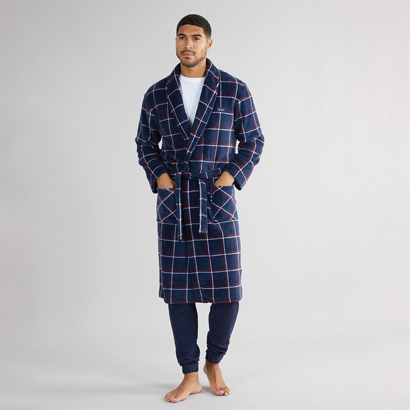 Ben Sherman Mens Dallas Fleece Robe Navy Check