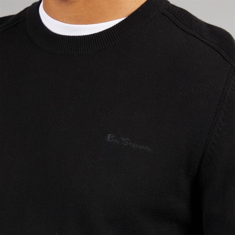 Ben Sherman Mens Crew Neck Jumper With Stitch Black