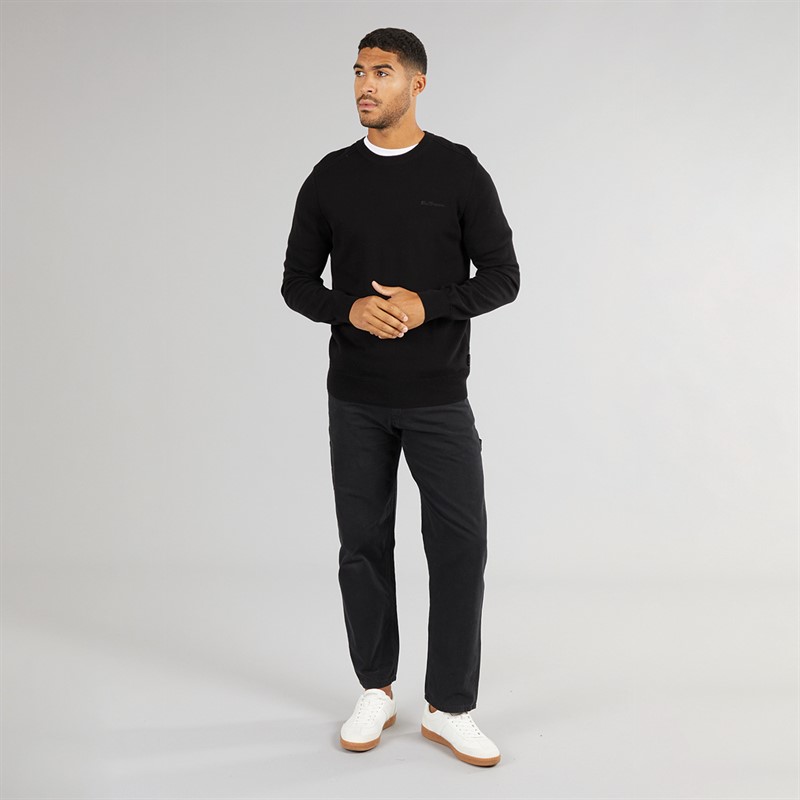 Ben Sherman Mens Crew Neck Jumper With Stitch Black