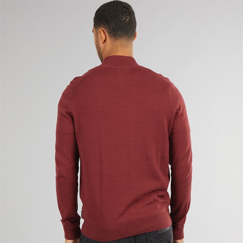 Ben Sherman Herren Viertel Reißverschluss Trichterkragen Pullover Weinrot