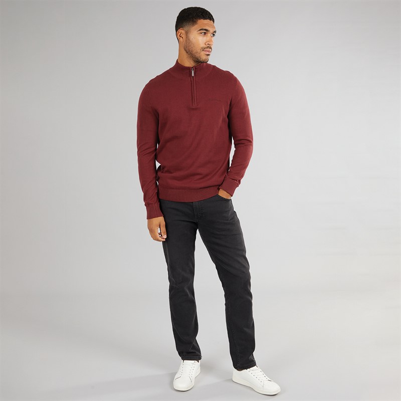 Ben Sherman Herren Viertel Reißverschluss Trichterkragen Pullover Weinrot