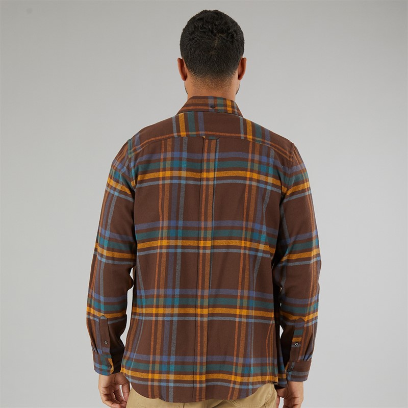 Ben Sherman Mens Long Sleeve Oversized Brushed Check Shirt Dark Brown