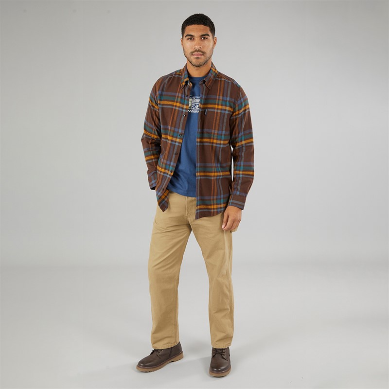 Ben Sherman Mens Long Sleeve Oversized Brushed Check Shirt Dark Brown