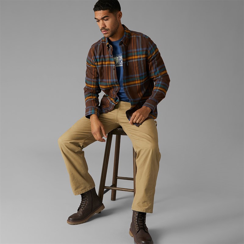 Ben Sherman Mens Long Sleeve Oversized Brushed Check Shirt Dark Brown