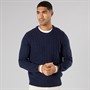 Ben Sherman Mens Cable Textured Crew Jumper Dark Navy