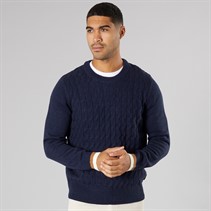 Ben Sherman Mens Cable Textured Crew Jumper Dark Navy