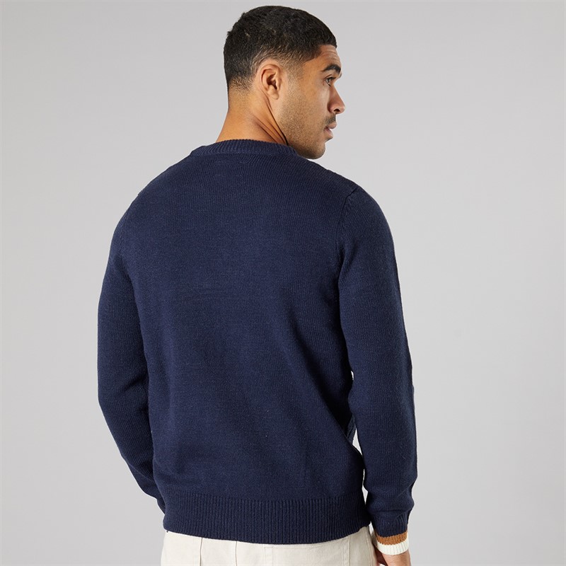 Ben Sherman Mens Cable Textured Crew Jumper Dark Navy