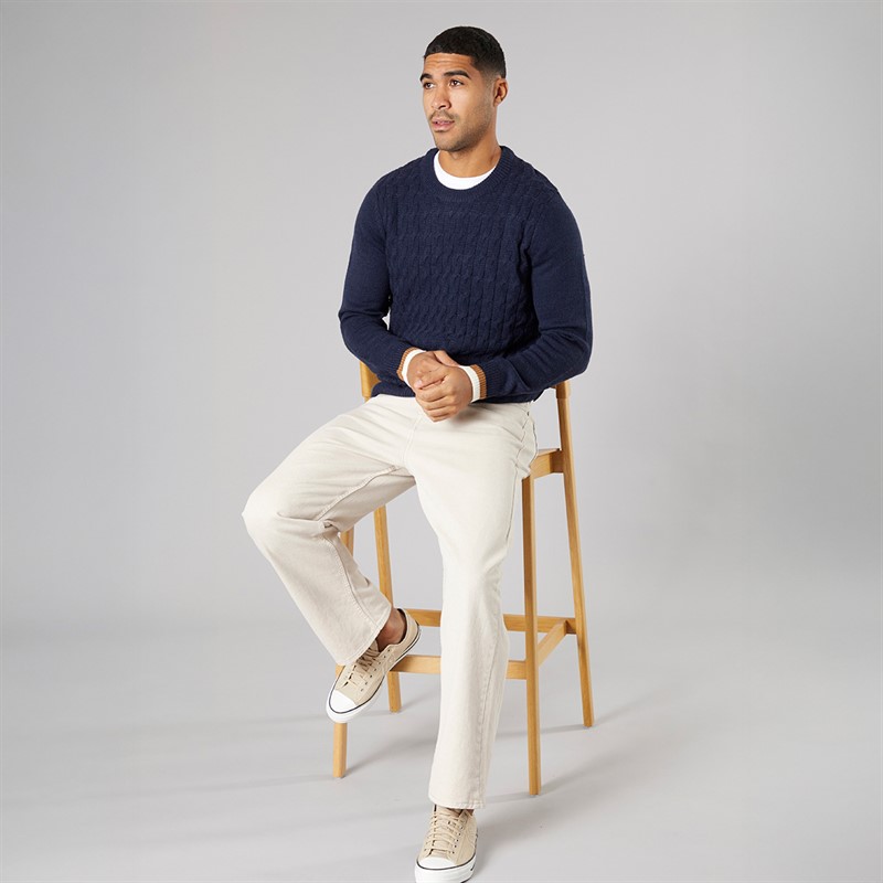 Ben Sherman Mens Cable Textured Crew Jumper Dark Navy