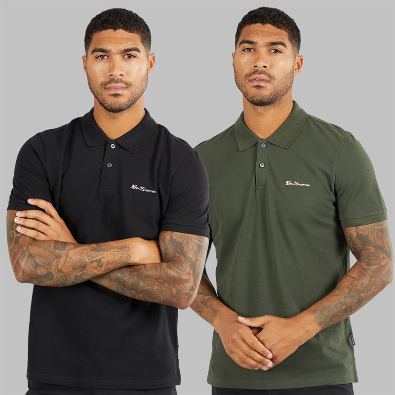 Ben Sherman Herren Zwei Pack Einfache Poloshirts Schwarz/Khaki