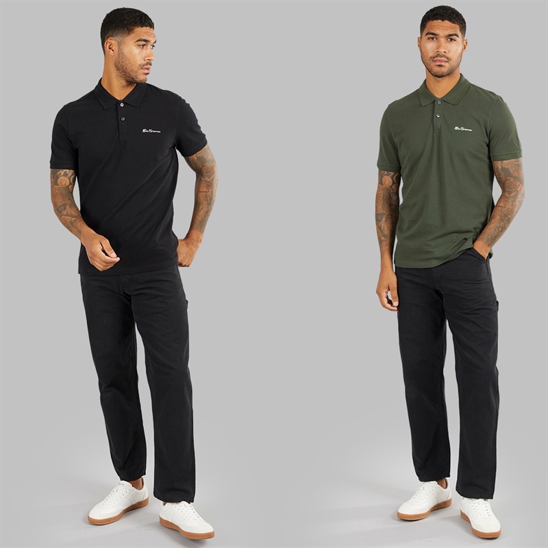 Ben Sherman Herren Zwei Pack Einfache Poloshirts Schwarz/Khaki